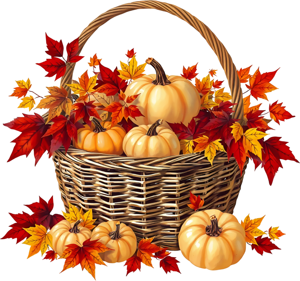 Highlight your designs using this radiant Fall Pumpkin Basket PNG Illustration, bursting with rich red and yellow autumn leaves, perfect for vibrant projects 1 - Highlight your designs using this radiant Fall Pumpkin Basket PNG Illustration, bursting with rich red and yellow autumn leaves, perfect for vibrant projects Free PNG Download