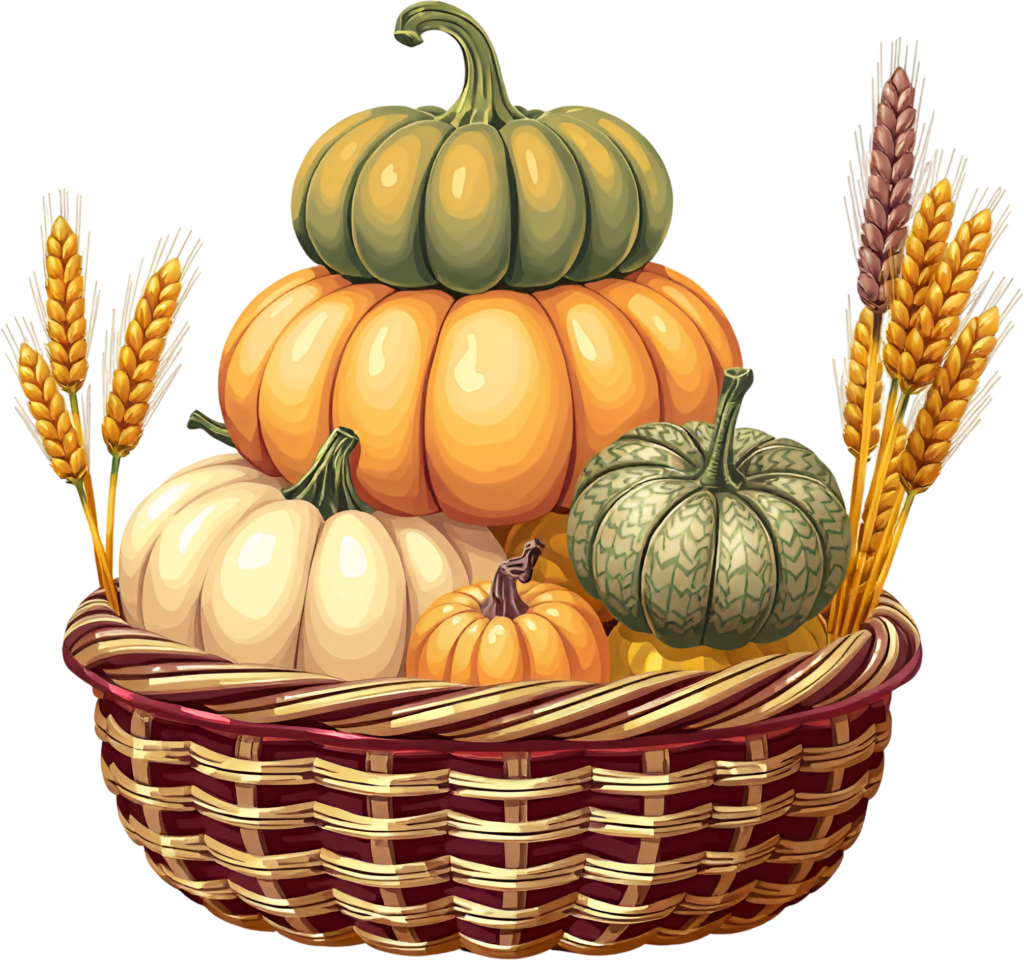 Elevate your autumn decor with this stacked Pumpkin Basket PNG Illustration, featuring green and orange gourds alongside wheat stalks, a unique visual 1 - Elevate your autumn decor with this stacked Pumpkin Basket PNG Illustration, featuring green and orange gourds alongside wheat stalks, a unique visual Free PNG Download