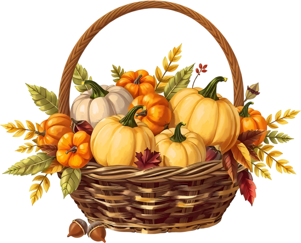 - Select this inviting Fall Pumpkin Basket Illustration, a delightful PNG filled with a mix of orange and cream pumpkins, complemented by colorful leaves Free PNG Download