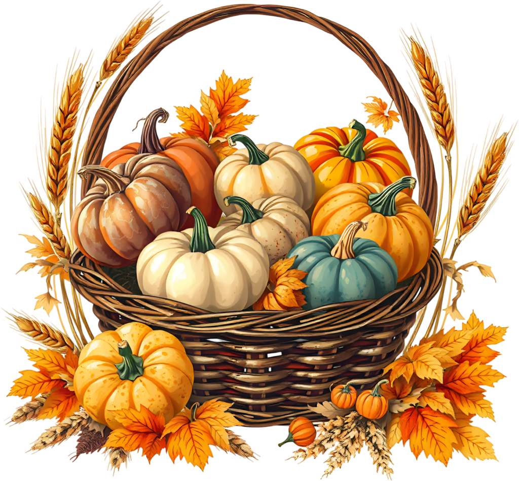 Presenting a captivating Autumn Pumpkin Basket PNG Illustration, showcasing diverse colorful pumpkins and wheat, perfect for vibrant harvest scenes 1 - Presenting a captivating Autumn Pumpkin Basket PNG Illustration, showcasing diverse colorful pumpkins and wheat, perfect for vibrant harvest scenes Free PNG Download