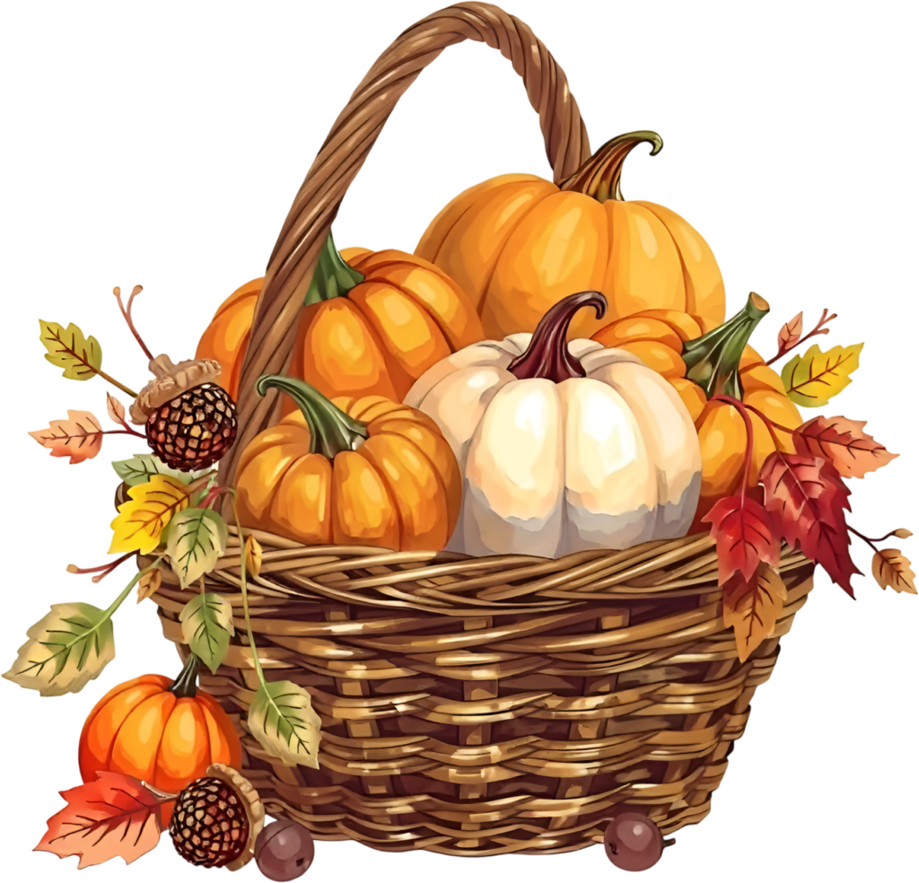 Explore this charming Harvest Pumpkin Basket PNG, filled with various gourds and surrounded by autumn leaves and acorns, for rustic projects 1 - Explore this charming Harvest Pumpkin Basket PNG, filled with various gourds and surrounded by autumn leaves and acorns, for rustic projects Free PNG Download