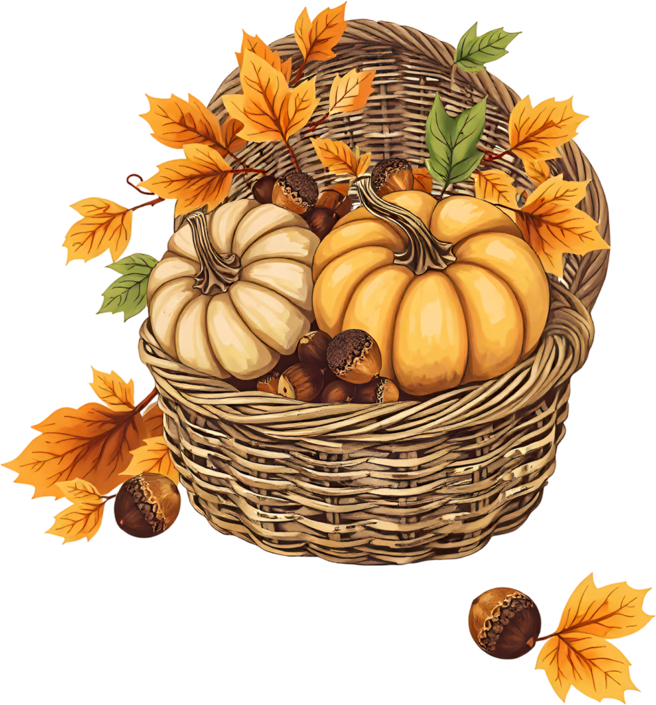 Behold a rustic Fall Pumpkin Basket Illustration, a delightful PNG brimming with golden pumpkins and surrounded by rich autumn leaves 1 - Behold a rustic Fall Pumpkin Basket Illustration, a delightful PNG brimming with golden pumpkins and surrounded by rich autumn leaves Free PNG Download