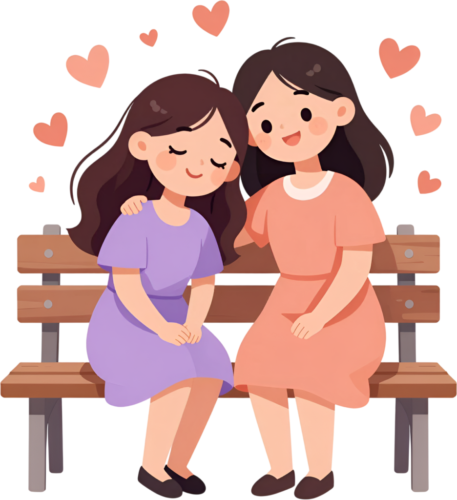 Empathetic women sharing comfort, a heartfelt female friends cartoon PNG clipart for emotional support.