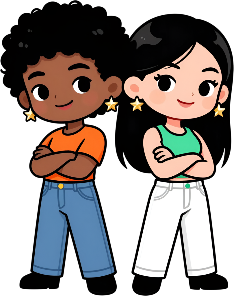 Confident women standing proudly, a powerful female friends cartoon PNG clipart for solidarity messages.