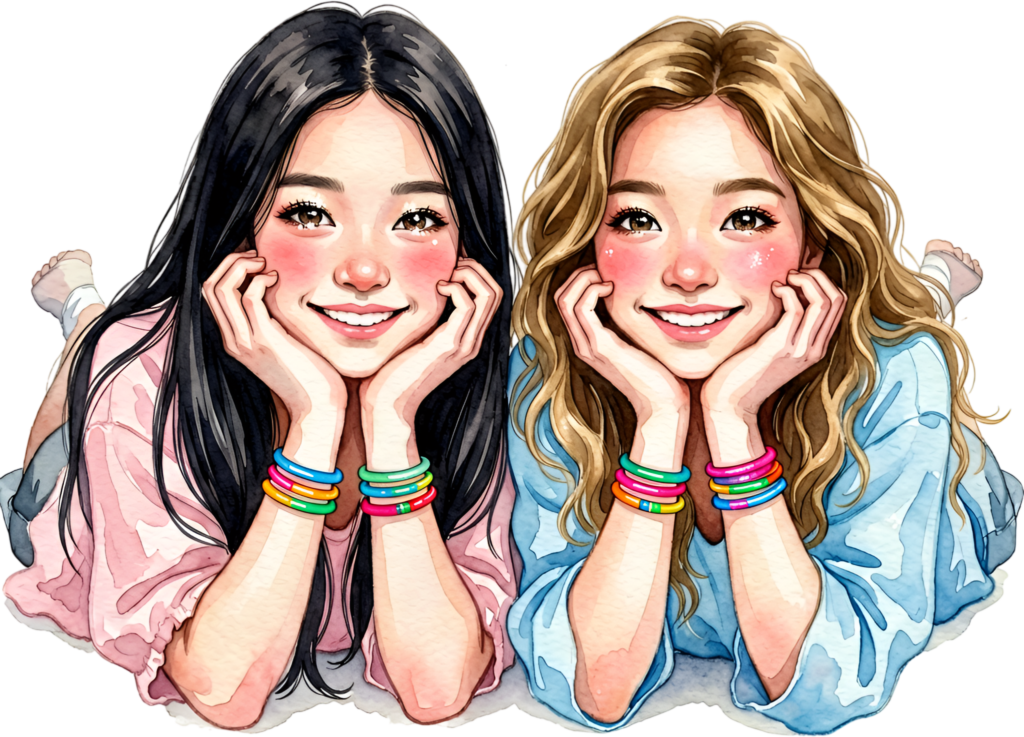 Cheerful Female Friends smiling brightly, vibrant PNG illustration for youthful projects and fun