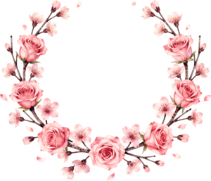 Cherry Blossom Wreath Flower illustration, a delicate PNG for spring cards and wedding stationery design