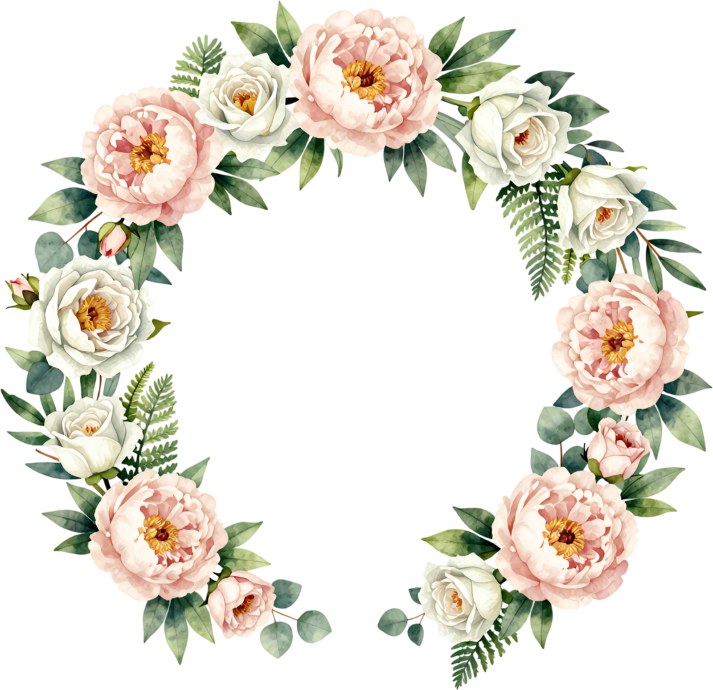 Peony Rose Wreath Flower illustration, a delightful PNG for garden party invitations and spring decorations 1 - Peony Rose Wreath Flower illustration, a delightful PNG for garden party invitations and spring decorations Free PNG Download