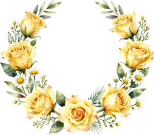Yellow Rose Wreath Flower illustration, a cheerful PNG for summer party invites and vibrant digital artwork
