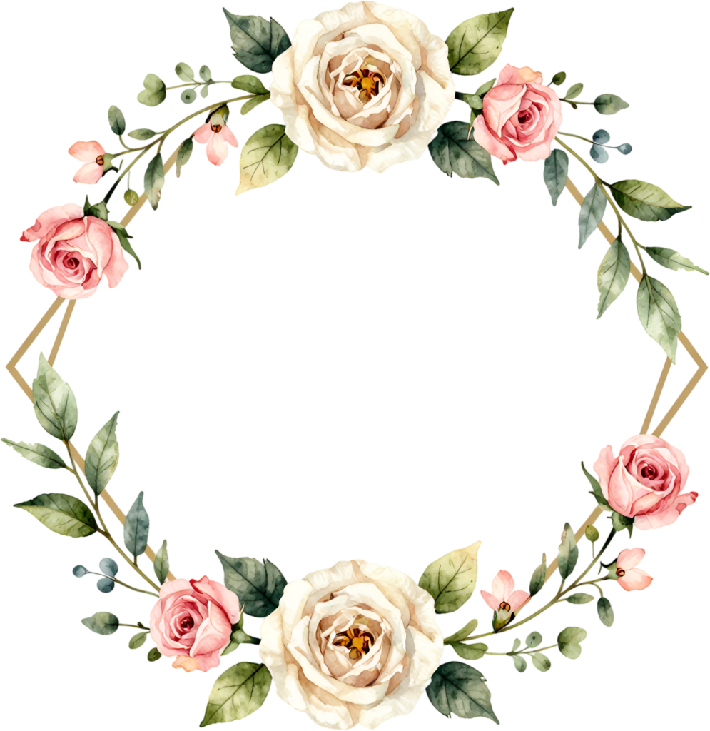 Hexagonal Rose Frame Flower illustration, a chic PNG for modern wedding invites and elegant stationery design 1 - Hexagonal Rose Frame Flower illustration, a chic PNG for modern wedding invites and elegant stationery design Free PNG Download