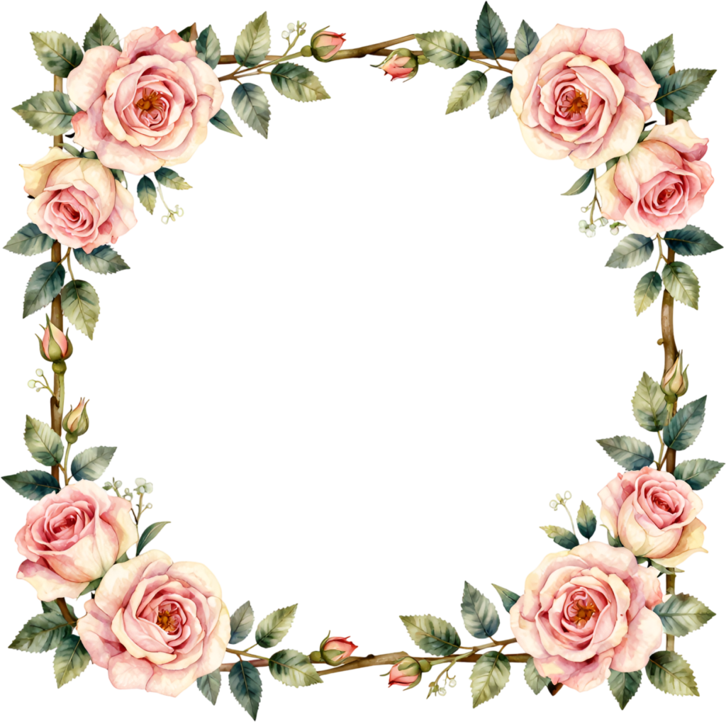 Square Rose Frame Flower illustration, a charming PNG for classic wedding stationery and elegant event decor 1 - Square Rose Frame Flower illustration, a charming PNG for classic wedding stationery and elegant event decor Free PNG Download