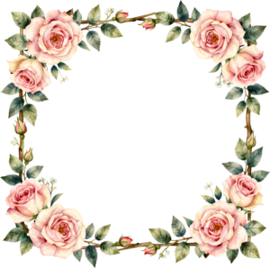 Square Rose Frame Flower illustration, a charming PNG for classic wedding stationery and elegant event decor
