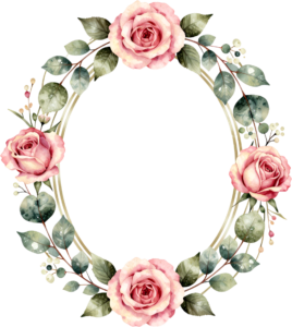 Oval Rose Frame Flower illustration, a graceful PNG for timeless wedding invites and elegant botanical decor