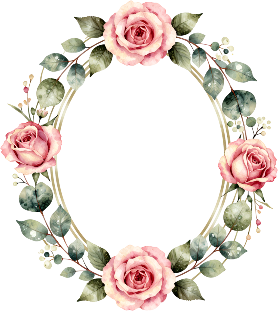 Oval Rose Frame Flower illustration, a graceful PNG for timeless wedding invites and elegant botanical decor 1 - Oval Rose Frame Flower illustration, a graceful PNG for timeless wedding invites and elegant botanical decor Free PNG Download