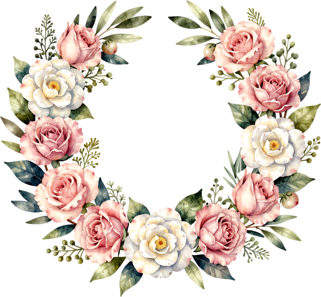 - Camellia Rose Wreath Flower illustration, an elegant PNG for timeless wedding stationery and sophisticated design Free PNG Download