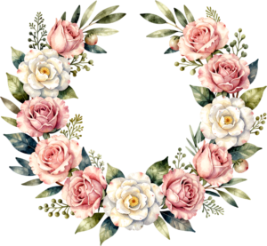 Camellia Rose Wreath Flower illustration, an elegant PNG for timeless wedding stationery and sophisticated design