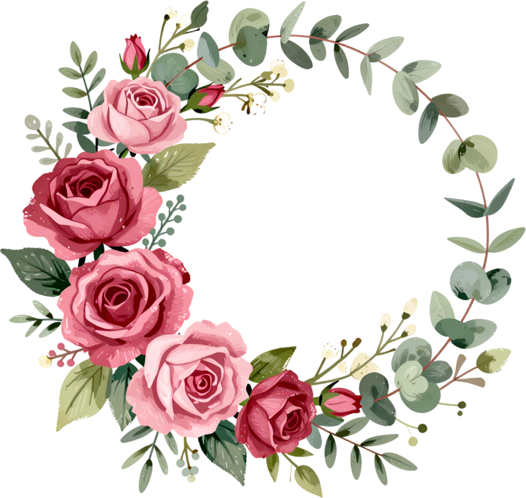 Eucalyptus Rose Wreath Flower illustration, a charming PNG for rustic wedding invites and organic design art 1 - Eucalyptus Rose Wreath Flower illustration, a charming PNG for rustic wedding invites and organic design art Free PNG Download