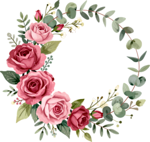 Eucalyptus Rose Wreath Flower illustration, a charming PNG for rustic wedding invites and organic design art