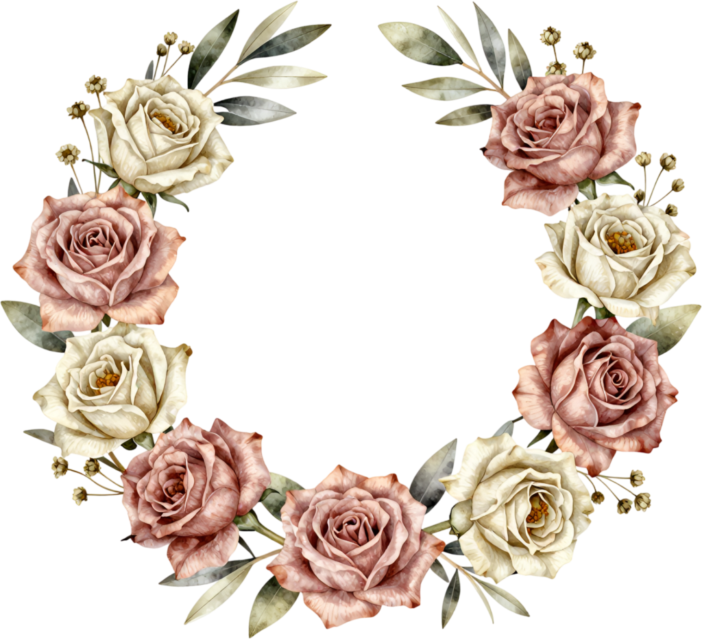 Vintage Rose Wreath Flower illustration, a rustic PNG for antique-themed wedding invites and nostalgic design 1 - Vintage Rose Wreath Flower illustration, a rustic PNG for antique-themed wedding invites and nostalgic design Free PNG Download