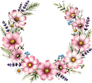 Cosmos Flower Wreath illustration, a charming PNG for spring garden party decor and whimsical digital art