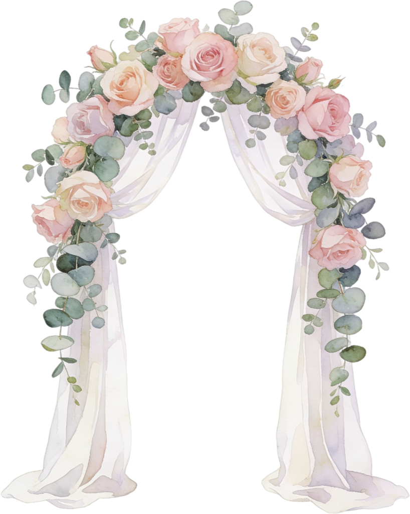 - Elegant Watercolor Floral Wedding Arch with Drapes Illustration, PNG for Ceremony Free PNG Download