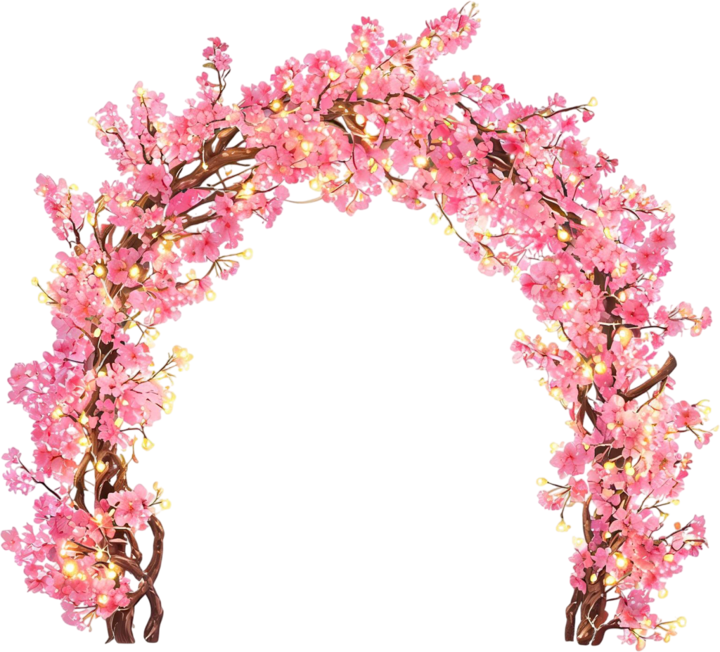 Whimsical Cherry Blossom Arch with Lights Illustration, PNG for Fairytale 1 - Whimsical Cherry Blossom Arch with Lights Illustration, PNG for Fairytale Free PNG Download