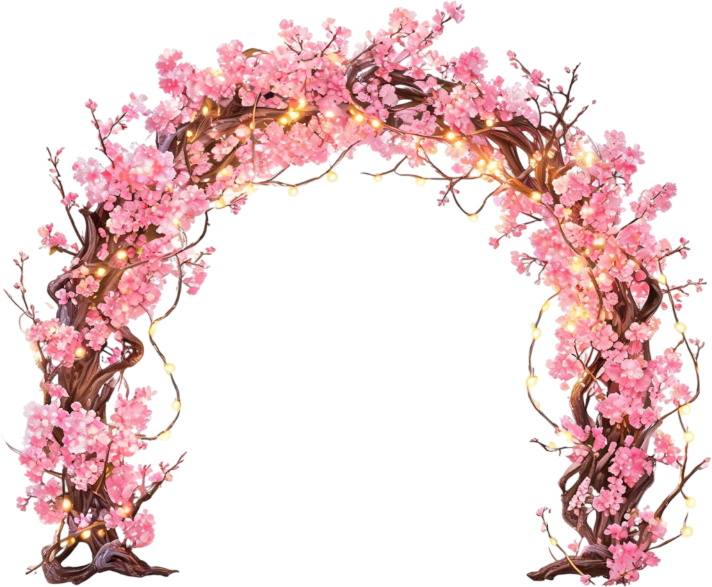 - Rustic Cherry Blossom Wedding Arch Illustration, PNG with Twinkling Lights Free PNG Download