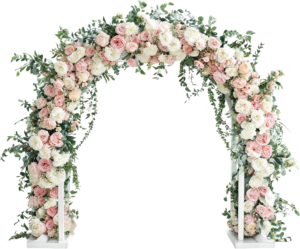 Rustic Wooden Wedding Arch with Roses Illustration, PNG and Lush Greenery