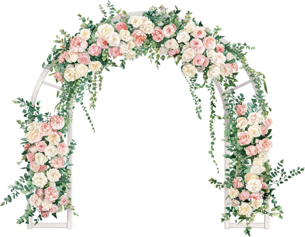 Elegant Floral Wooden Wedding Arch Illustration, PNG with Pastel Roses 1 - Elegant Floral Wooden Wedding Arch Illustration, PNG with Pastel Roses Free PNG Download
