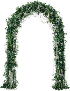 Glamorous Greenery Wedding Arch Illustration, PNG with Crystal Decorations