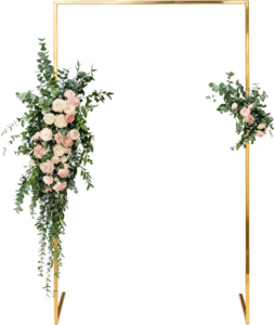 Modern Gold Rectangular Wedding Arch Illustration, PNG with Floral Accents