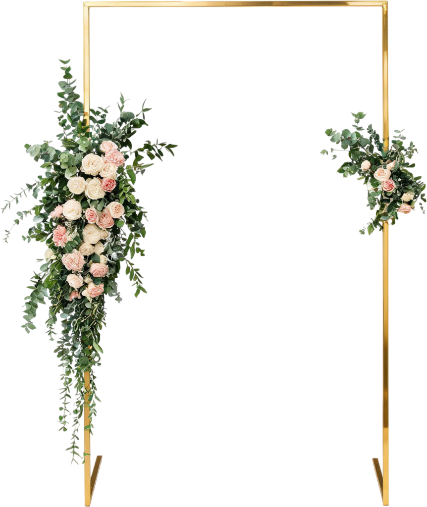Modern Gold Rectangular Wedding Arch Illustration, PNG with Floral Accents 1 - Modern Gold Rectangular Wedding Arch Illustration, PNG with Floral Accents Free PNG Download