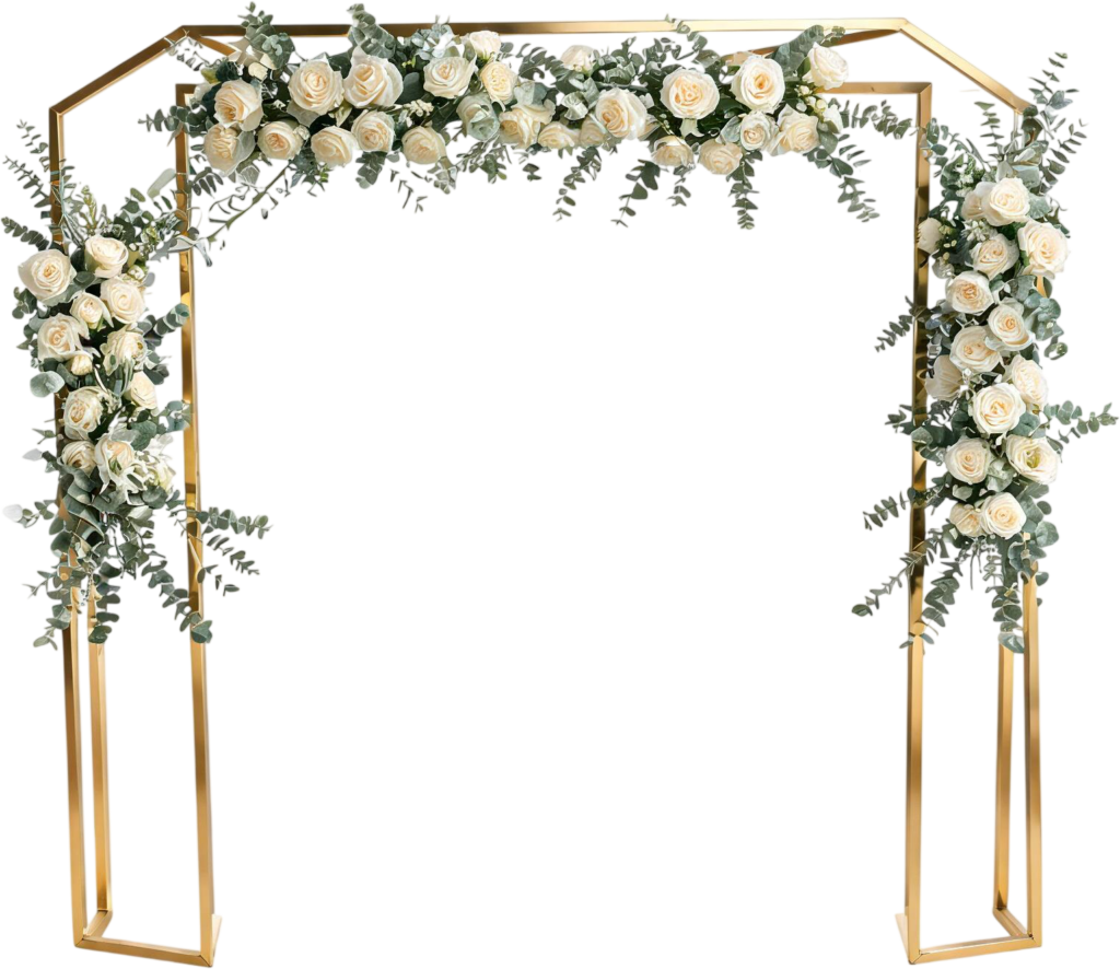 - Geometric Gold Wedding Arch with Roses Illustration, PNG and Eucalyptus Free PNG Download