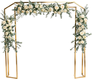 Geometric Gold Wedding Arch with Roses Illustration, PNG and Eucalyptus