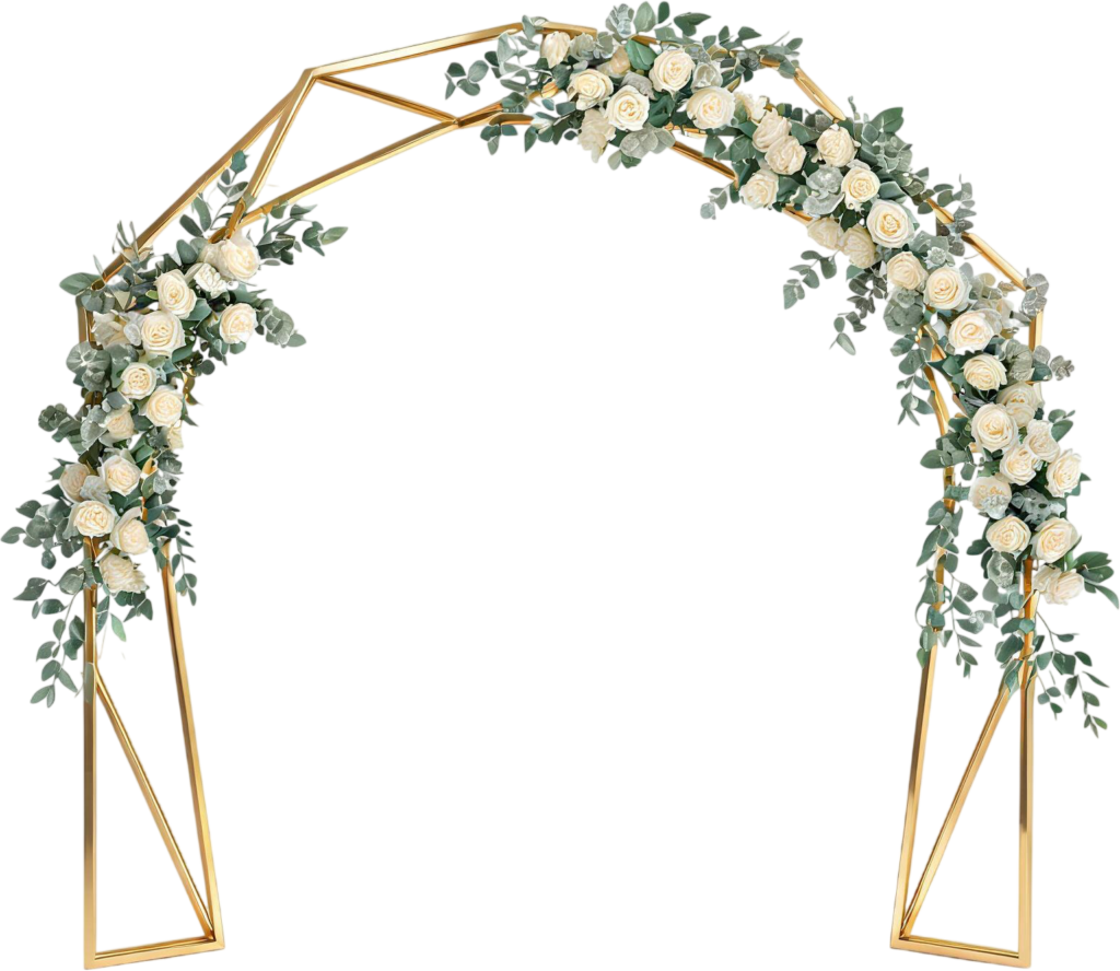 Full Floral Geometric Gold Arch Illustration, PNG with White Roses Decor 1 - Full Floral Geometric Gold Arch Illustration, PNG with White Roses Decor Free PNG Download