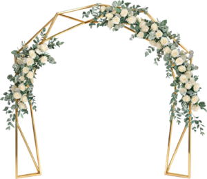 Full Floral Geometric Gold Arch Illustration, PNG with White Roses Decor