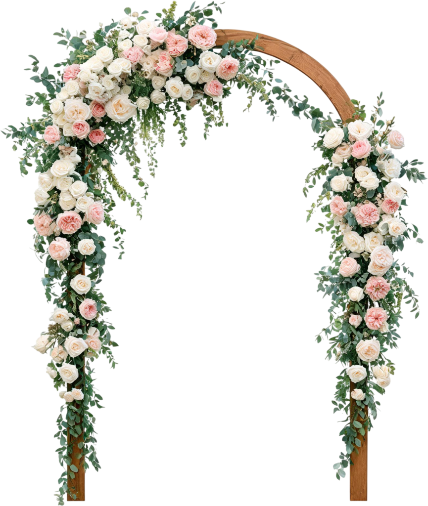 - Elegant Wooden Trellis Wedding Arch Illustration, PNG with Pastel Roses Free PNG Download