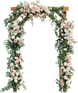 Wood Beam Wedding Arch with Roses Illustration, PNG and Lush Eucalyptus