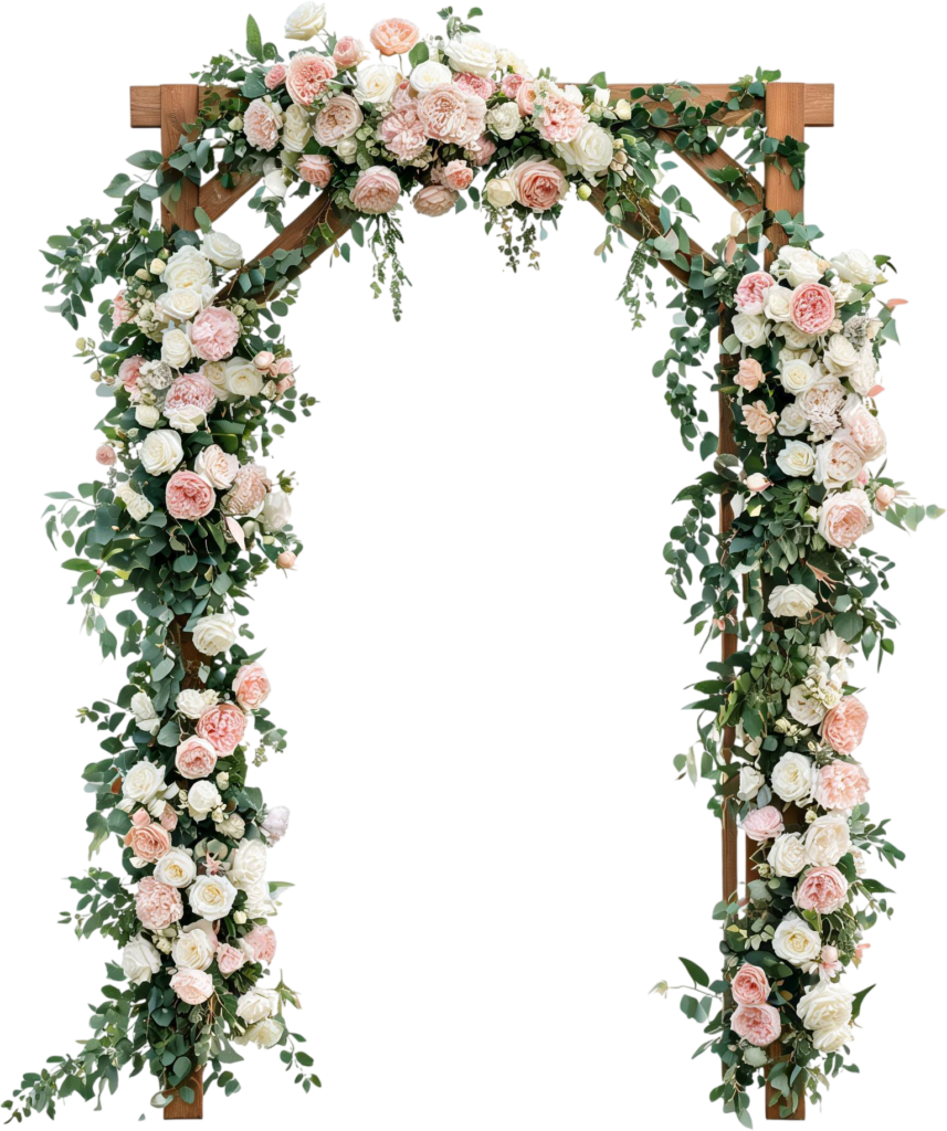 Wood Beam Wedding Arch with Roses Illustration, PNG and Lush Eucalyptus 1 - Wood Beam Wedding Arch with Roses Illustration, PNG and Lush Eucalyptus Free PNG Download