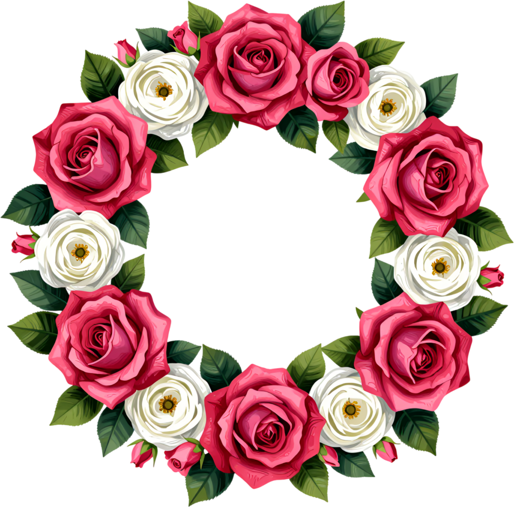 - Rose Wreath Art showcasing Vibrant Red and White Blooms, a classic Flower PNG Clipart element for romance Free PNG Download