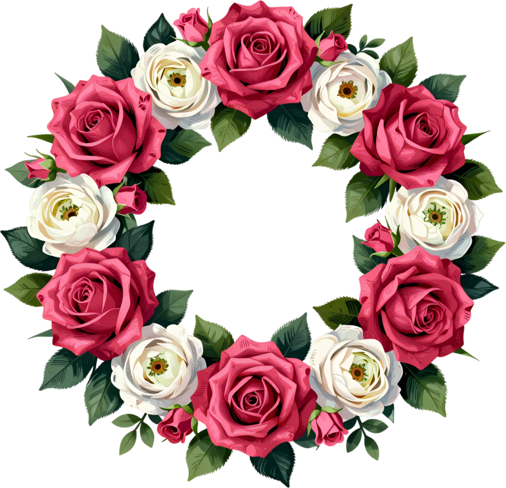 Elegant Rose Wreath Graphic featuring Deep Crimson and Ivory Blossoms, perfect Clipart Flower PNG for formal events 1 - Elegant Rose Wreath Graphic featuring Deep Crimson and Ivory Blossoms, perfect Clipart Flower PNG for formal events Free PNG Download