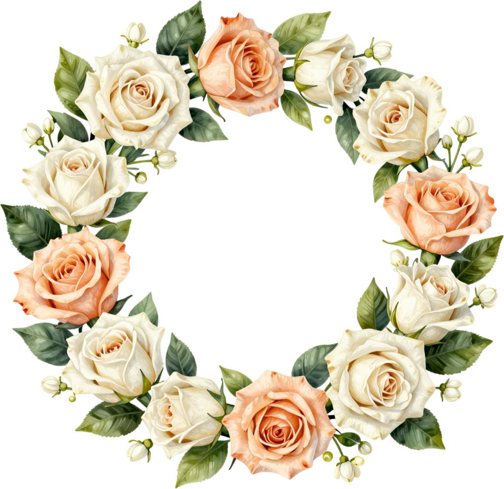 - Peach Rose Wreath Illustration with Soft Cream Hues, a versatile Flower PNG Clipart for Weddings and engagements Free PNG Download