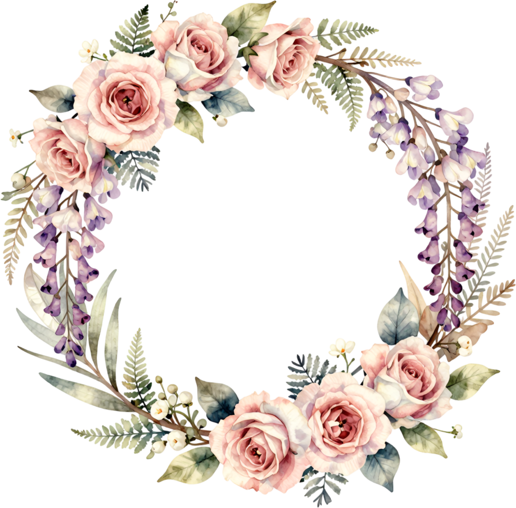 Wisteria Rose Wreath Graphic featuring Lavender Tones, a beautiful Clipart Flower PNG for Spring Decor and garden art 1 - Wisteria Rose Wreath Graphic featuring Lavender Tones, a beautiful Clipart Flower PNG for Spring Decor and garden art Free PNG Download
