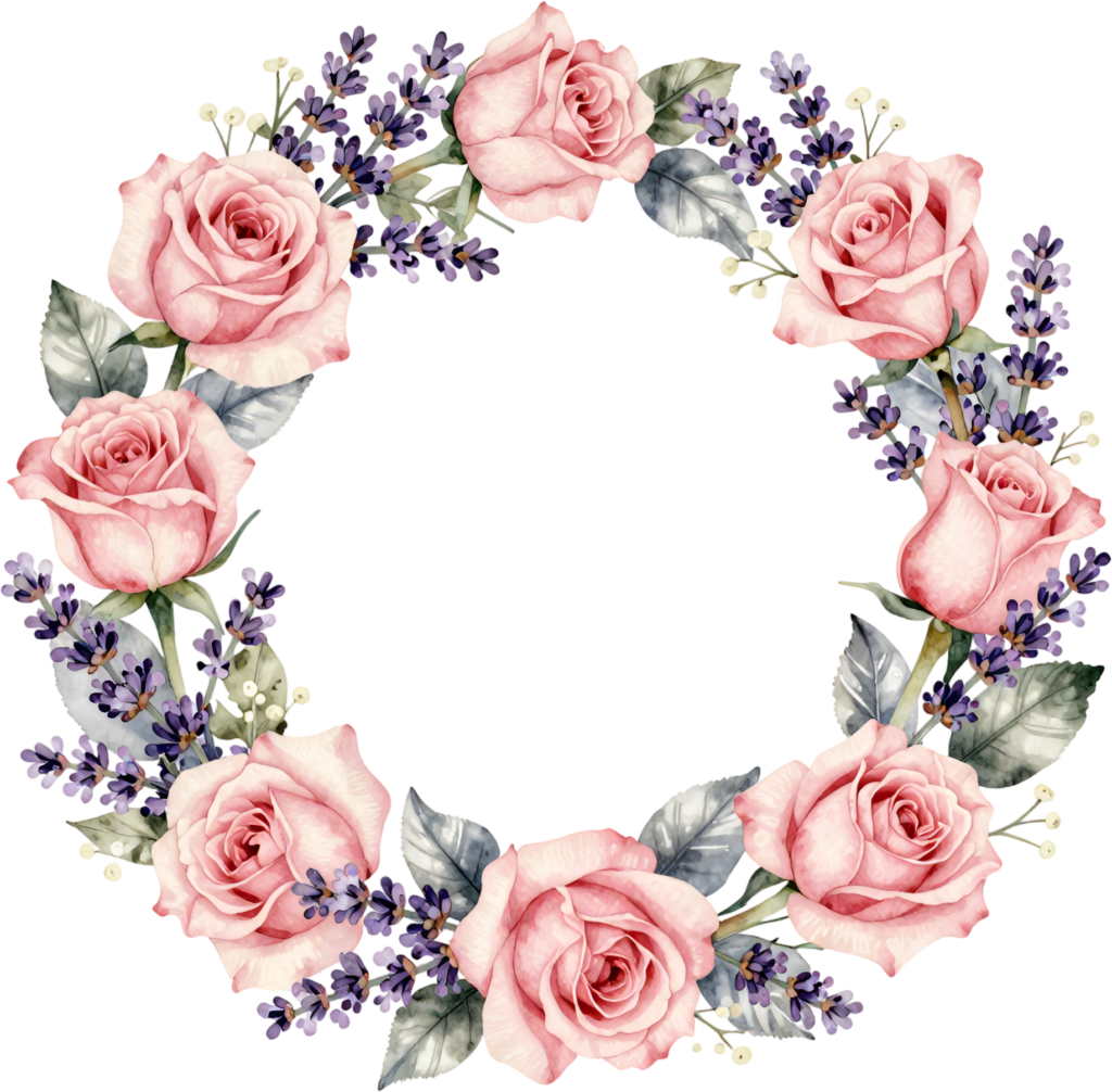 Lavender Rose Wreath Element showcasing Soft Pink and Purple Sprigs, lovely Flower PNG Clipart for tranquil designs 1 - Lavender Rose Wreath Element showcasing Soft Pink and Purple Sprigs, lovely Flower PNG Clipart for tranquil designs Free PNG Download