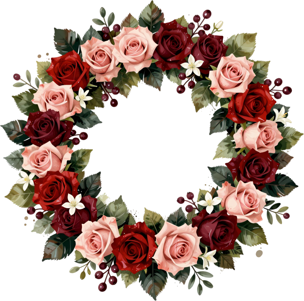 - Red Rose Wreath Graphic combining Deep Tones and Blush Hues, stunning Clipart Flower PNG for passionate expressions Free PNG Download