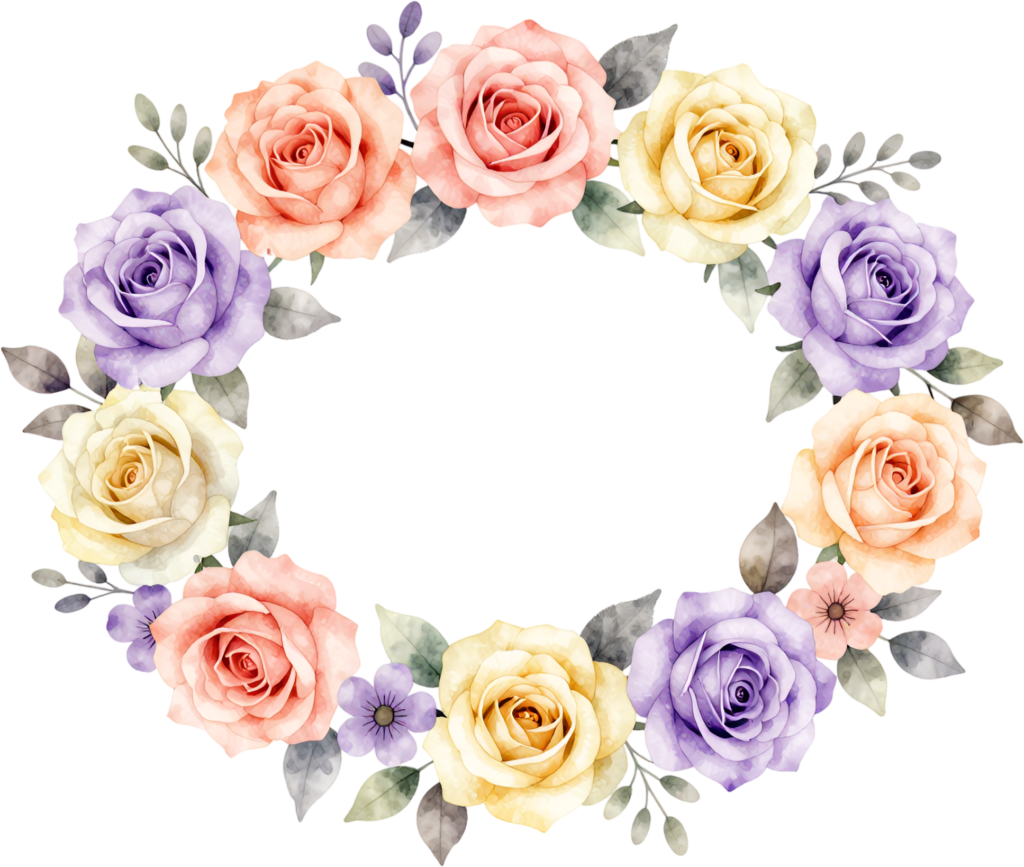 Colorful Rose Wreath Graphic featuring Pastel Hues and Mixed Blooms, vibrant Clipart Flower PNG for cheerful designs 1 - Colorful Rose Wreath Graphic featuring Pastel Hues and Mixed Blooms, vibrant Clipart Flower PNG for cheerful designs Free PNG Download