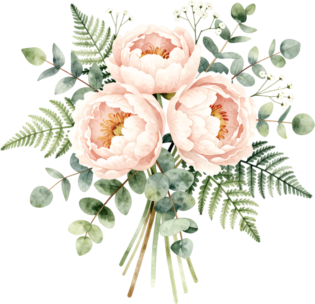 Graceful Pink Peonies and Eucalyptus Clipart for Modern DIY Wedding Invitations, beautiful PNG Bouquet 1 - Graceful Pink Peonies and Eucalyptus Clipart for Modern DIY Wedding Invitations, beautiful PNG Bouquet Free PNG Download