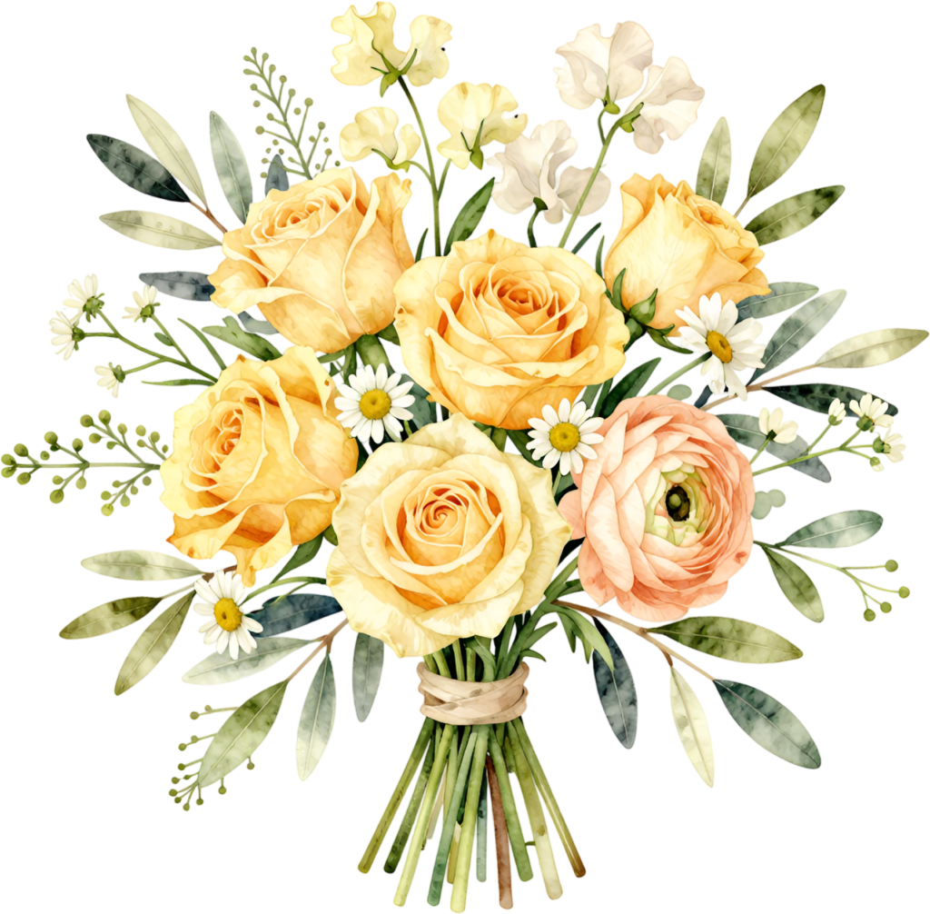 Cheerful Yellow Roses and Ranunculus Clipart perfect for Spring Wedding Invites, a vibrant PNG Bouquet 1 - Cheerful Yellow Roses and Ranunculus Clipart perfect for Spring Wedding Invites, a vibrant PNG Bouquet Free PNG Download