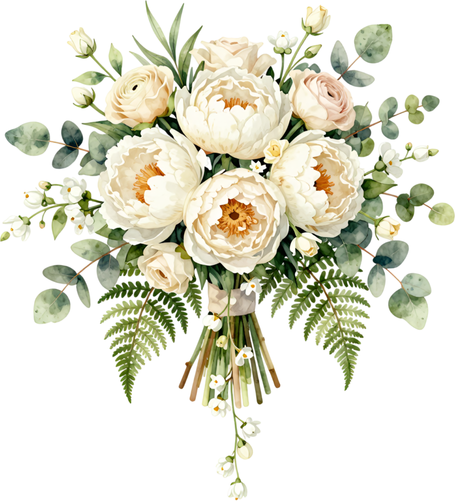 Design your next project with this White Peony and Eucalyptus Bouquet Clipart, a lovely PNG Wedding resource 1 - Design your next project with this White Peony and Eucalyptus Bouquet Clipart, a lovely PNG Wedding resource Free PNG Download