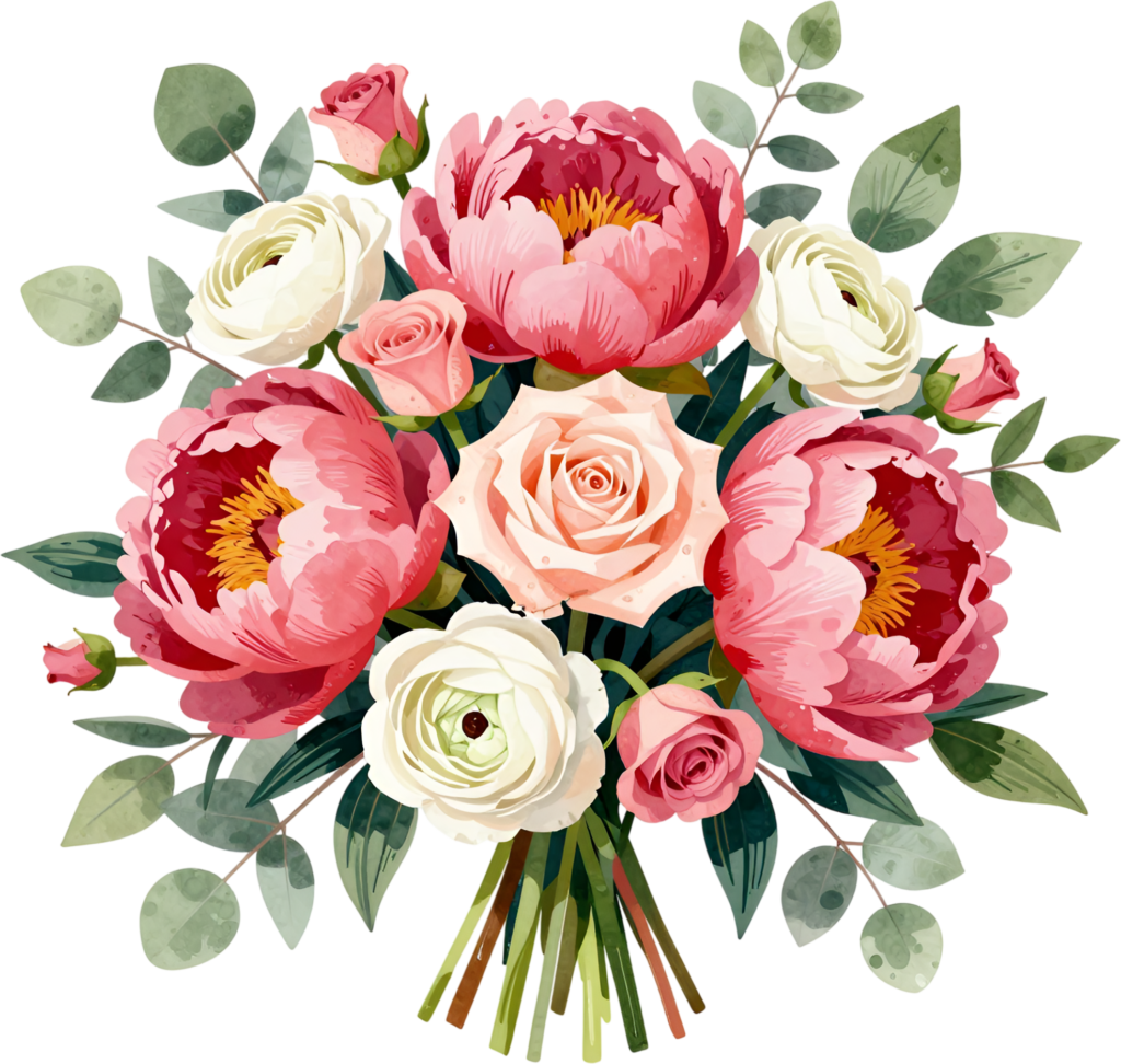 Stunning Pink Peonies and White Ranunculus Bouquet Clipart for eye-catching Wedding Graphics, a bold PNG image 1 - Stunning Pink Peonies and White Ranunculus Bouquet Clipart for eye-catching Wedding Graphics, a bold PNG image Free PNG Download