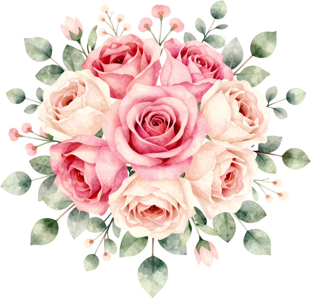 Delicate Pink Rose Bouquet Clipart for romantic Bridal Shower stationery and event decor, sweet PNG download 1 - Delicate Pink Rose Bouquet Clipart for romantic Bridal Shower stationery and event decor, sweet PNG download Free PNG Download